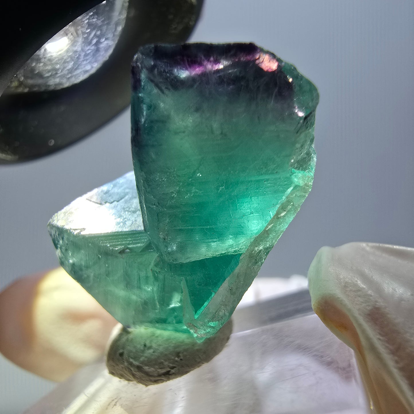 Spécimen rare de cube de fluorite fantôme, vert-violet, Okorusu, Namibie, 29 x 20 x 16 mm