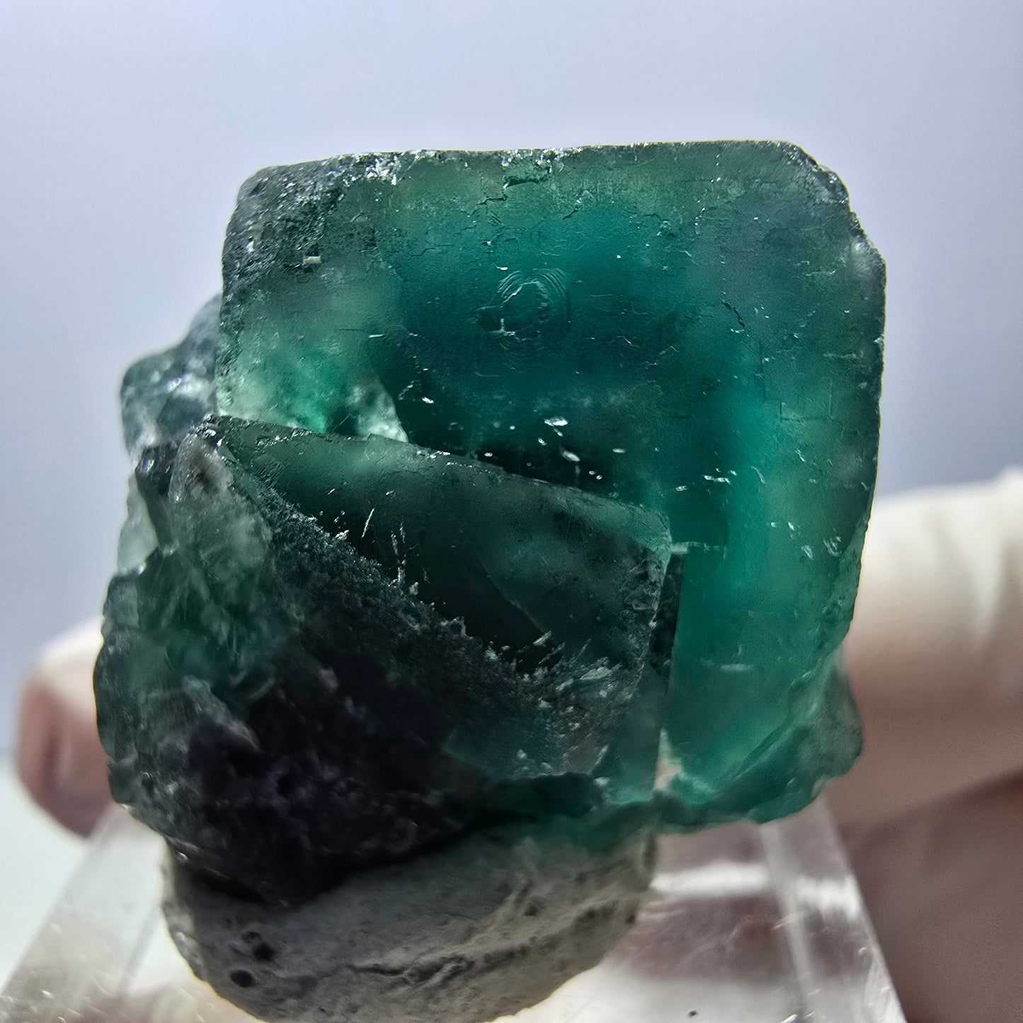Spécimen rare de cube de fluorite fantôme, vert-violet, Okorusu, Namibie, 27 x 25 x 17 mm