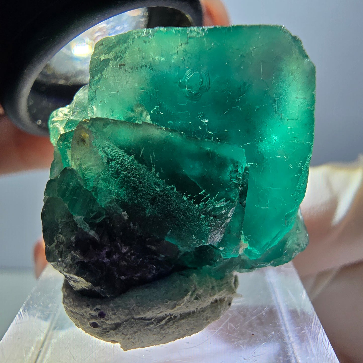 Spécimen rare de cube de fluorite fantôme, vert-violet, Okorusu, Namibie, 27 x 25 x 17 mm