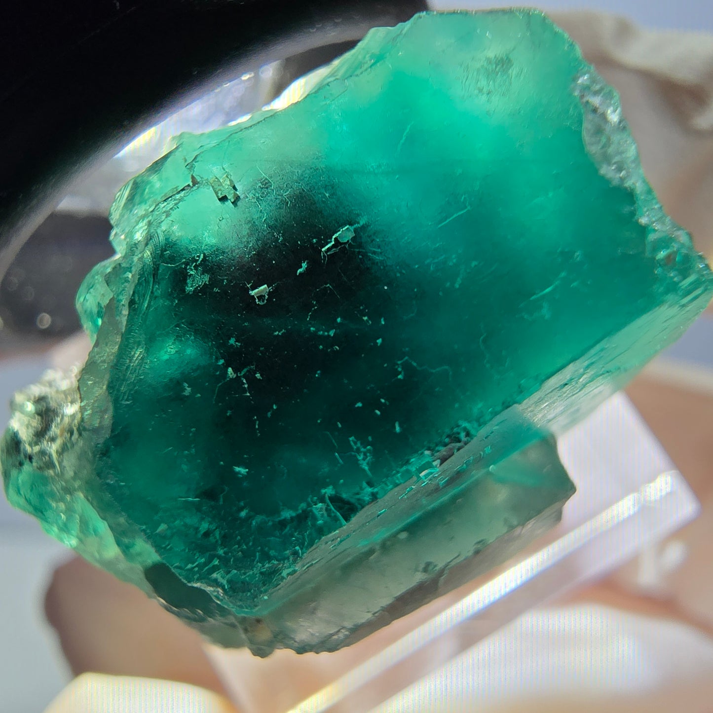 Spécimen rare de cube de fluorite fantôme, vert-violet, Okorusu, Namibie, 27 x 25 x 17 mm