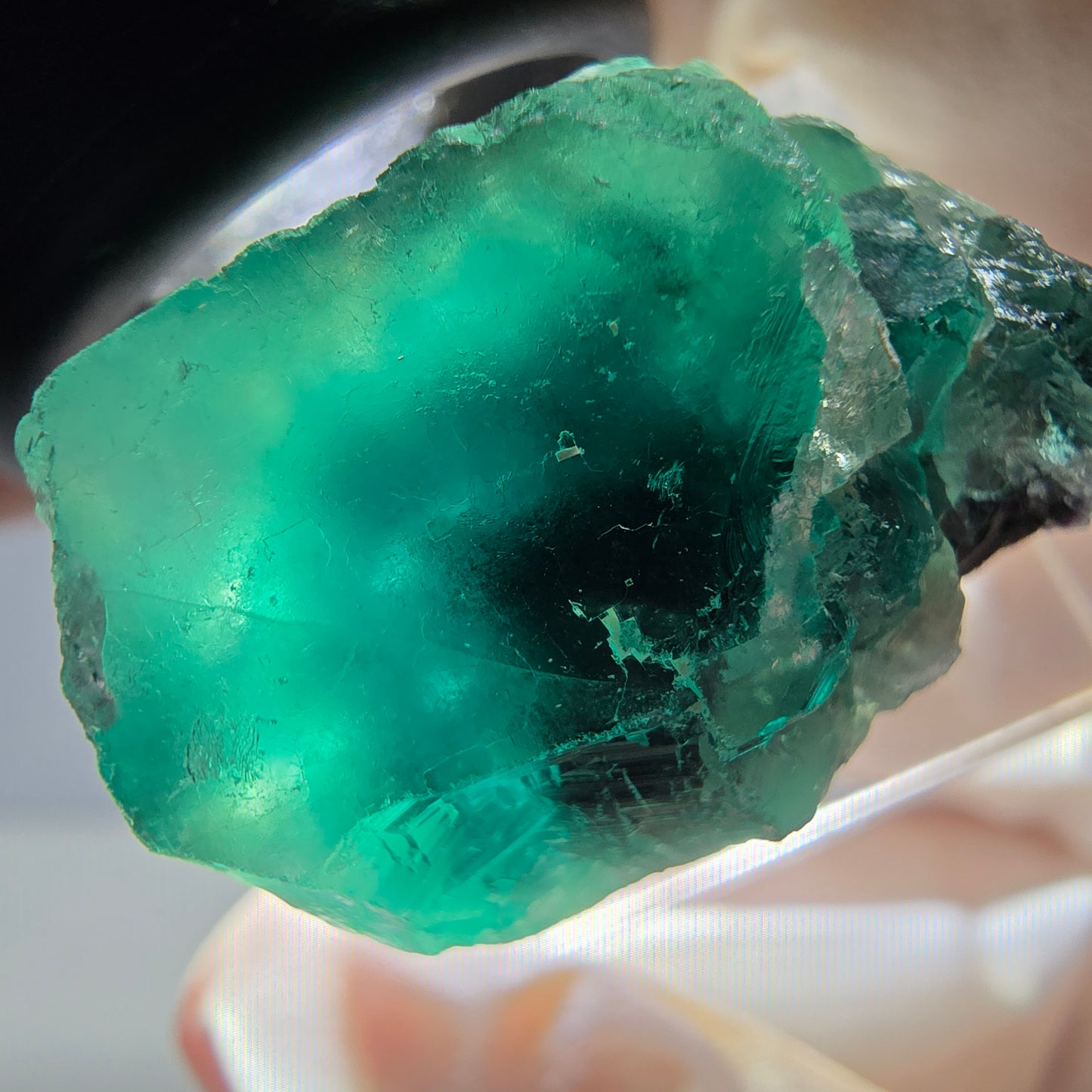 Spécimen rare de cube de fluorite fantôme, vert-violet, Okorusu, Namibie, 27 x 25 x 17 mm