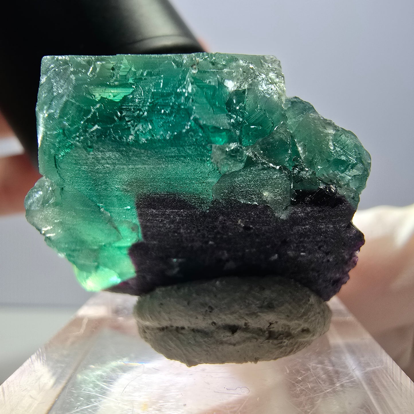 Spécimen rare de cube de fluorite fantôme, vert-violet, Okorusu, Namibie, 27 x 25 x 17 mm