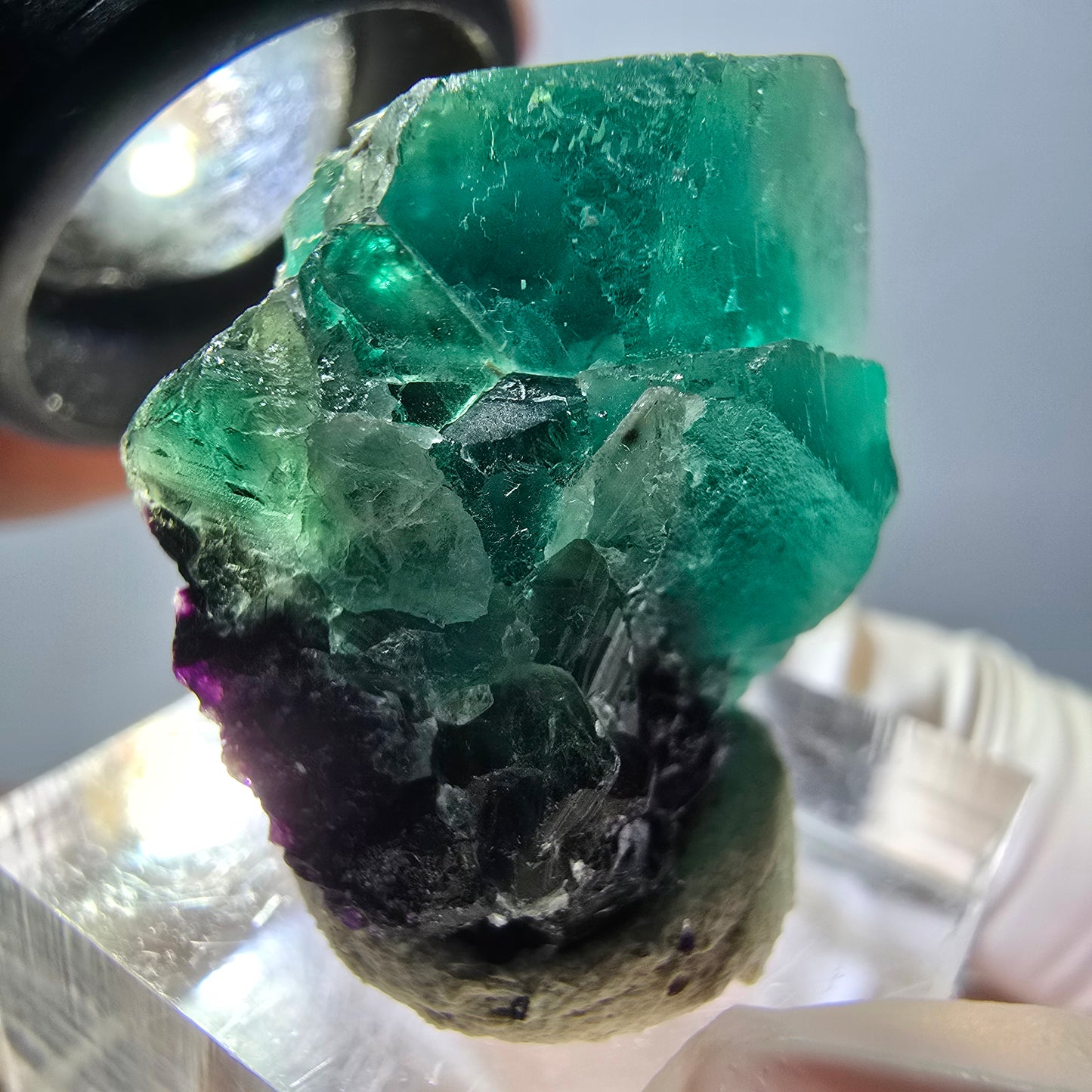 Spécimen rare de cube de fluorite fantôme, vert-violet, Okorusu, Namibie, 27 x 25 x 17 mm