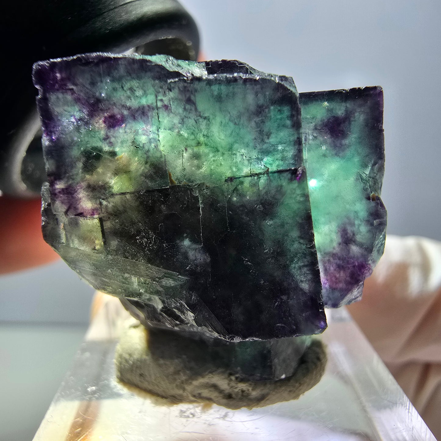 Rare spécimen de cube de fluorite fantôme, vert-violet, Okorusu, Namibie, 24 x 24 x 19 mm