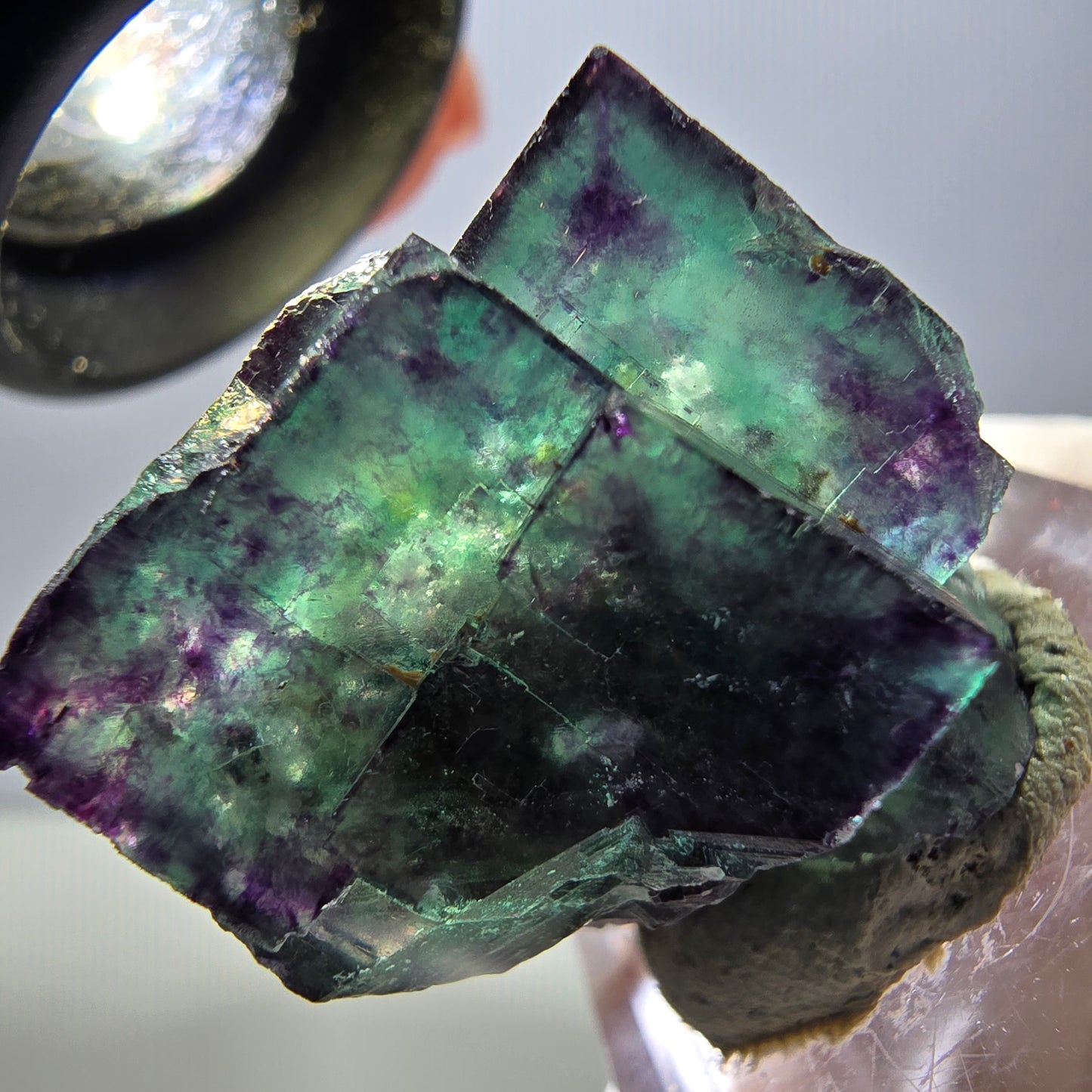 Rare spécimen de cube de fluorite fantôme, vert-violet, Okorusu, Namibie, 24 x 24 x 19 mm