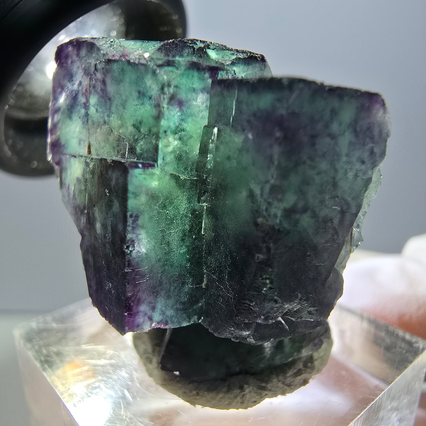 Rare spécimen de cube de fluorite fantôme, vert-violet, Okorusu, Namibie, 24 x 24 x 19 mm