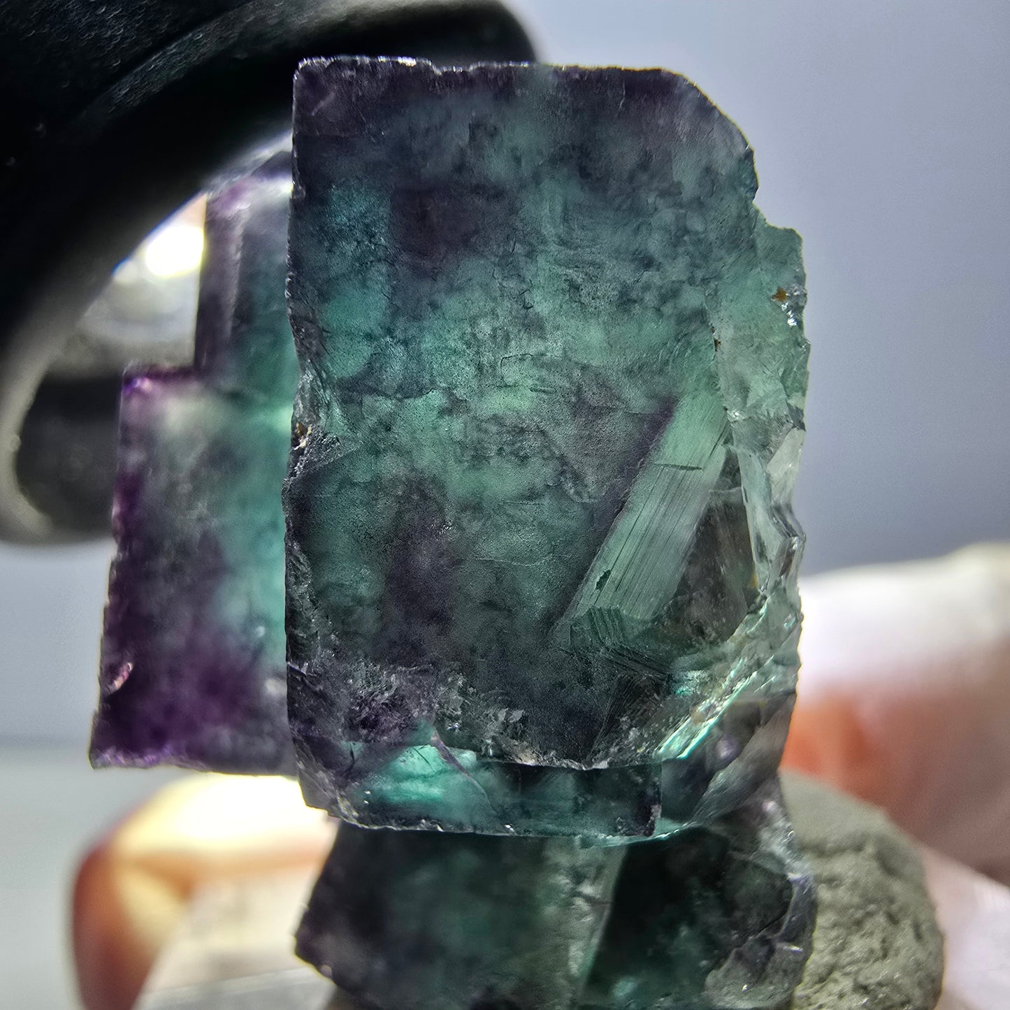 Rare spécimen de cube de fluorite fantôme, vert-violet, Okorusu, Namibie, 24 x 24 x 19 mm
