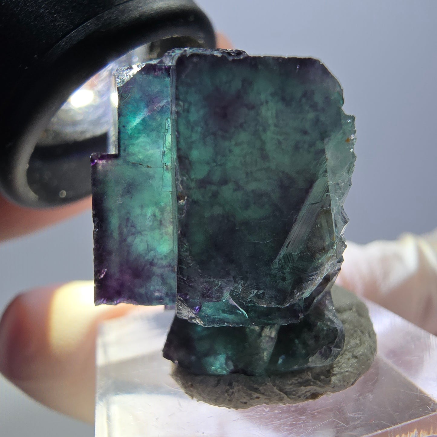 Rare spécimen de cube de fluorite fantôme, vert-violet, Okorusu, Namibie, 24 x 24 x 19 mm