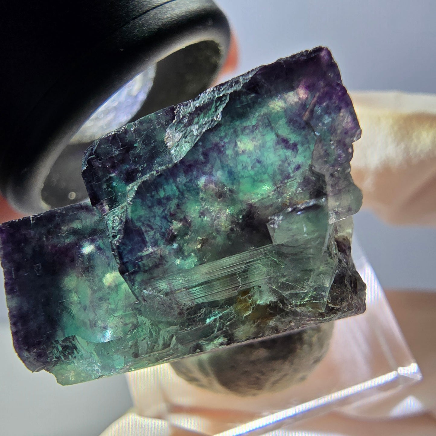Rare spécimen de cube de fluorite fantôme, vert-violet, Okorusu, Namibie, 24 x 24 x 19 mm