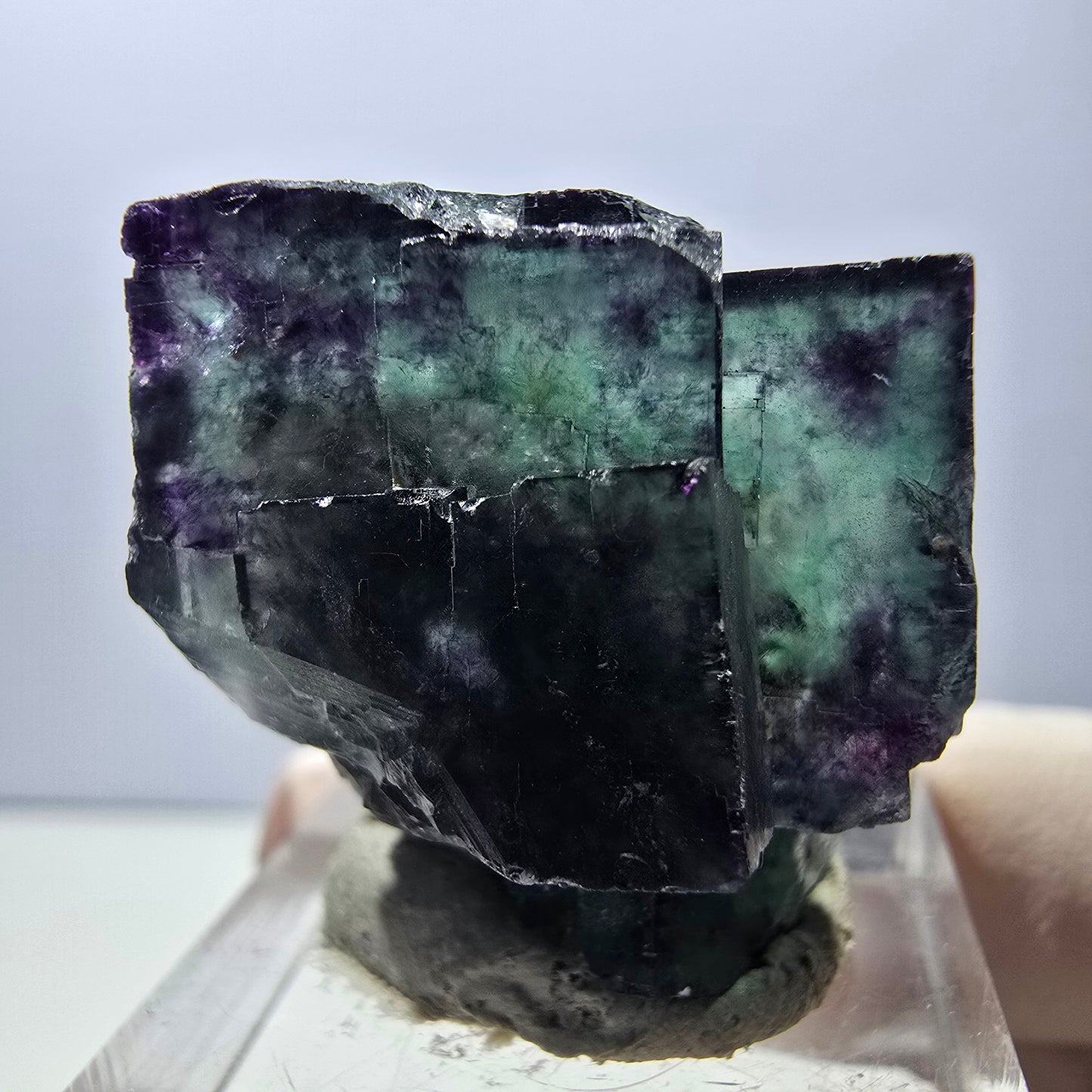 Rare spécimen de cube de fluorite fantôme, vert-violet, Okorusu, Namibie, 24 x 24 x 19 mm