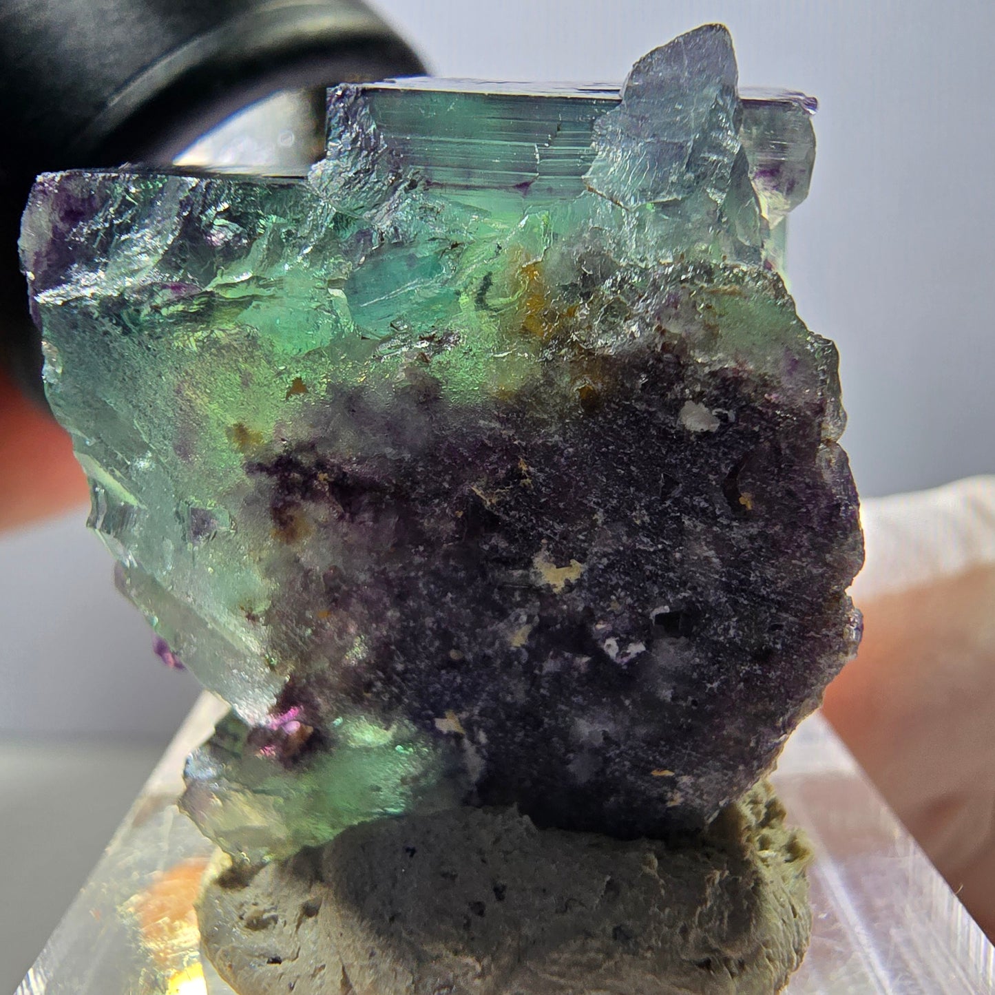 Rare spécimen de cube de fluorite fantôme, vert-violet, Okorusu, Namibie, 24 x 24 x 19 mm