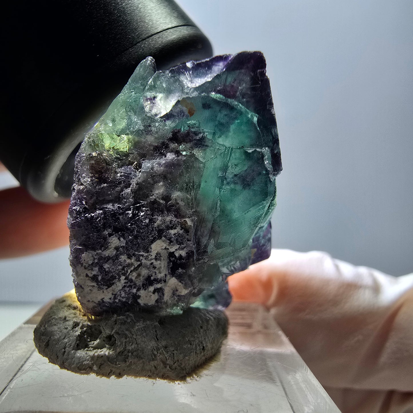 Rare spécimen de cube de fluorite fantôme, vert-violet, Okorusu, Namibie, 24 x 24 x 19 mm