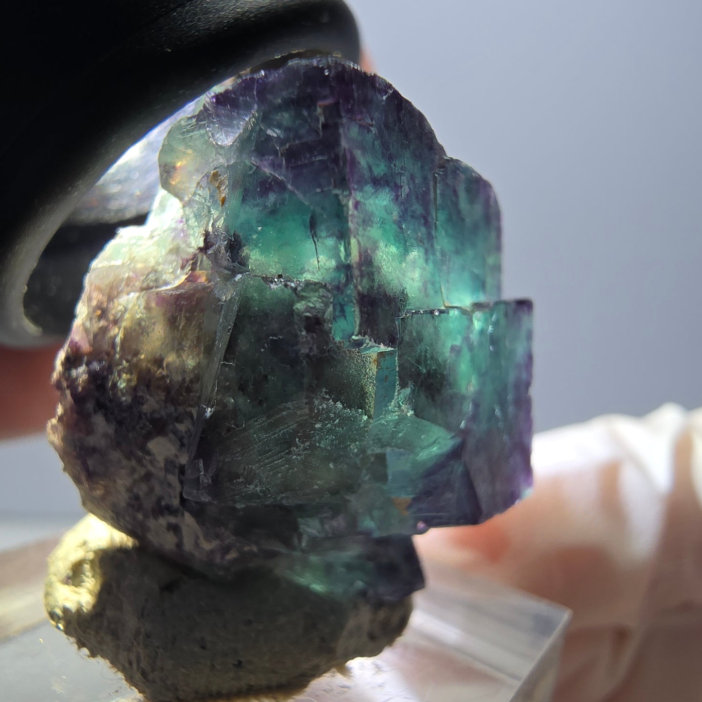 Rare spécimen de cube de fluorite fantôme, vert-violet, Okorusu, Namibie, 24 x 24 x 19 mm