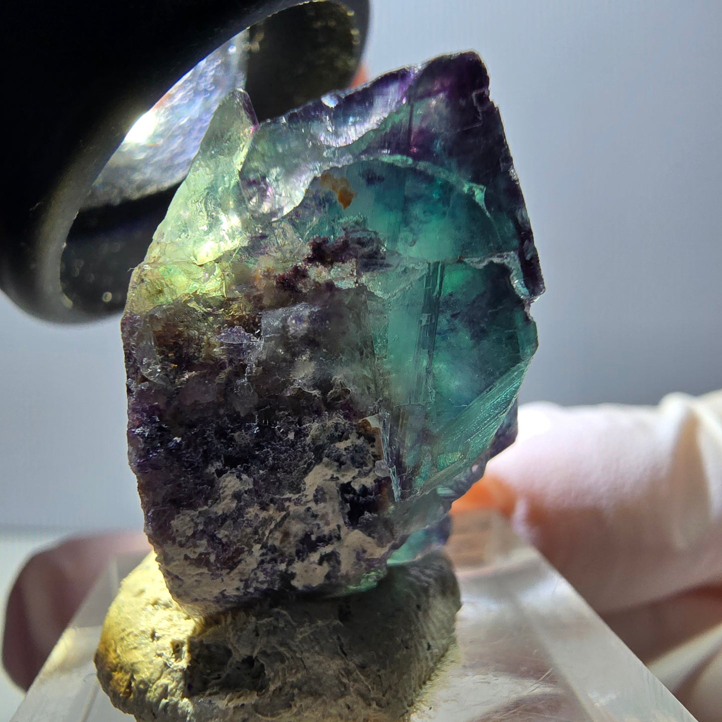 Rare spécimen de cube de fluorite fantôme, vert-violet, Okorusu, Namibie, 24 x 24 x 19 mm