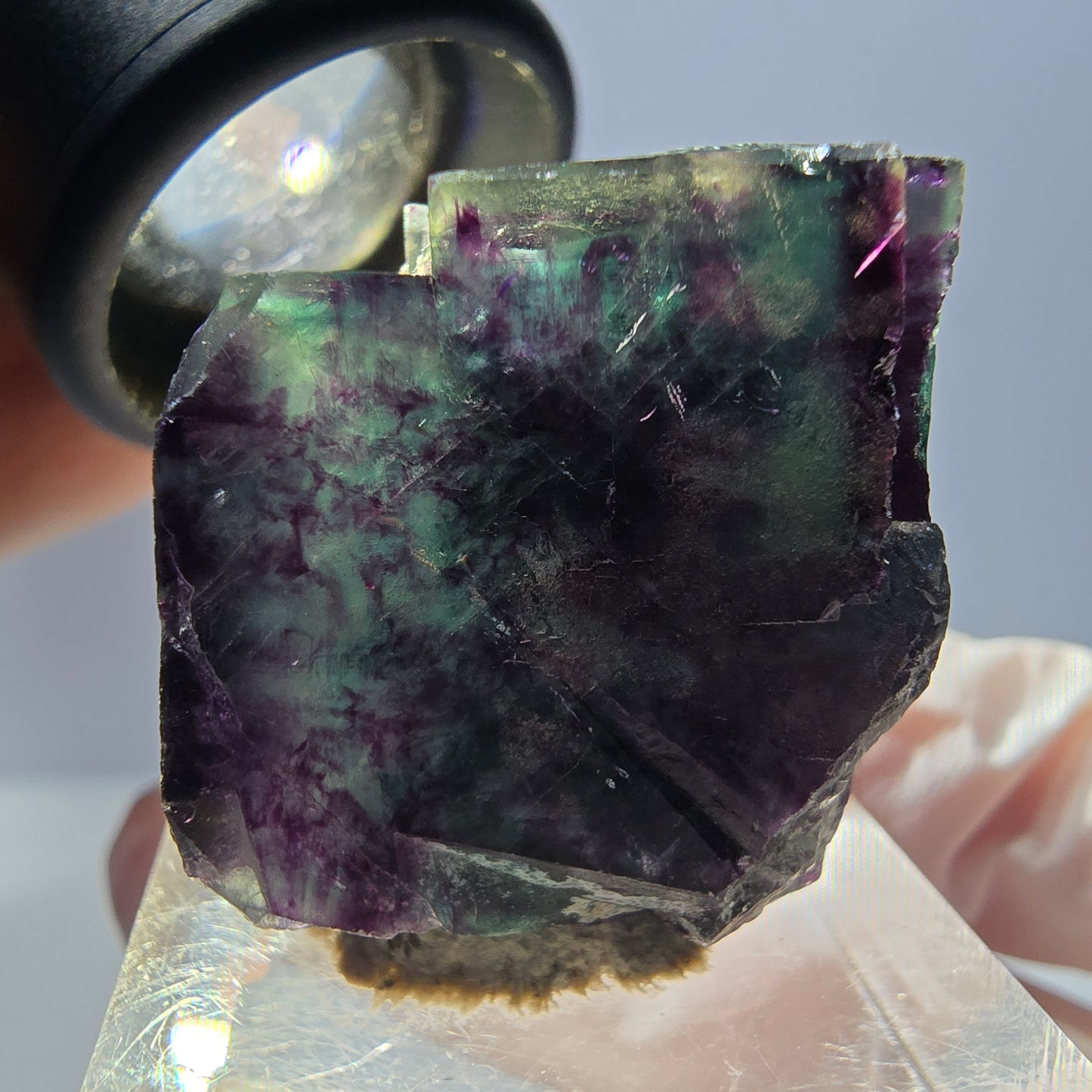 Rare spécimen de cube de fluorite fantôme, vert-violet, Okorusu, Namibie, 26 x 24 x 22 mm