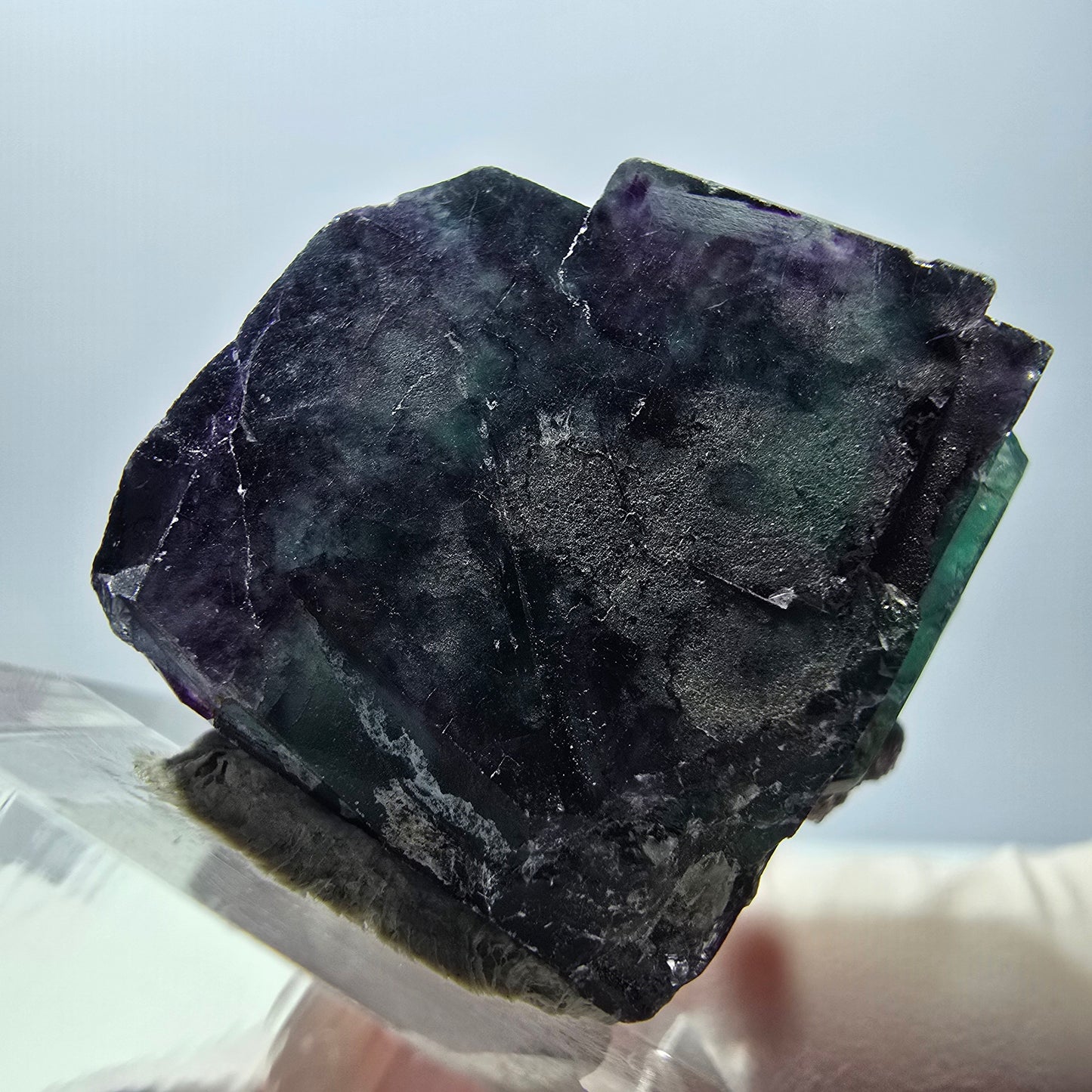 Rare spécimen de cube de fluorite fantôme, vert-violet, Okorusu, Namibie, 26 x 24 x 22 mm