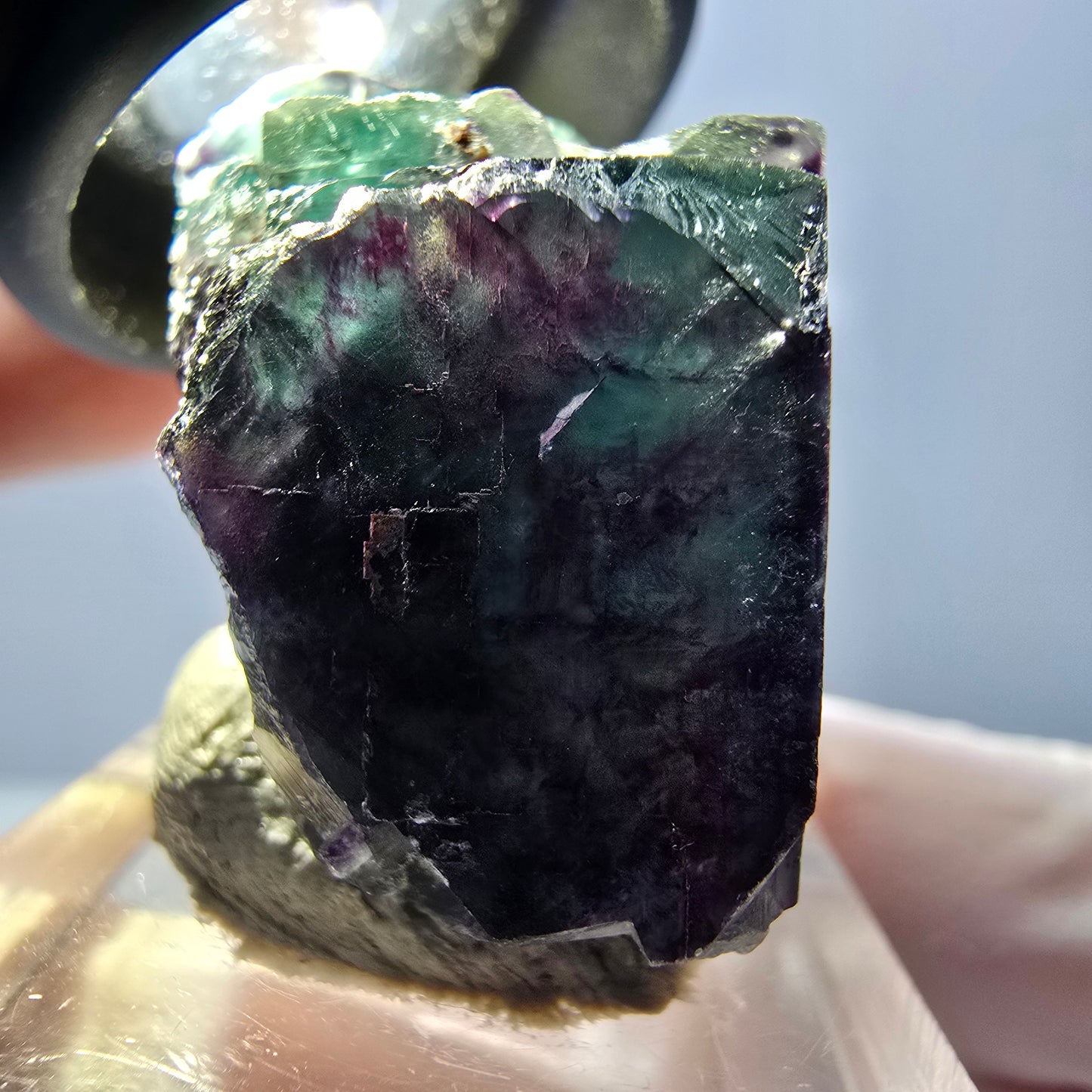 Rare spécimen de cube de fluorite fantôme, vert-violet, Okorusu, Namibie, 26 x 24 x 22 mm