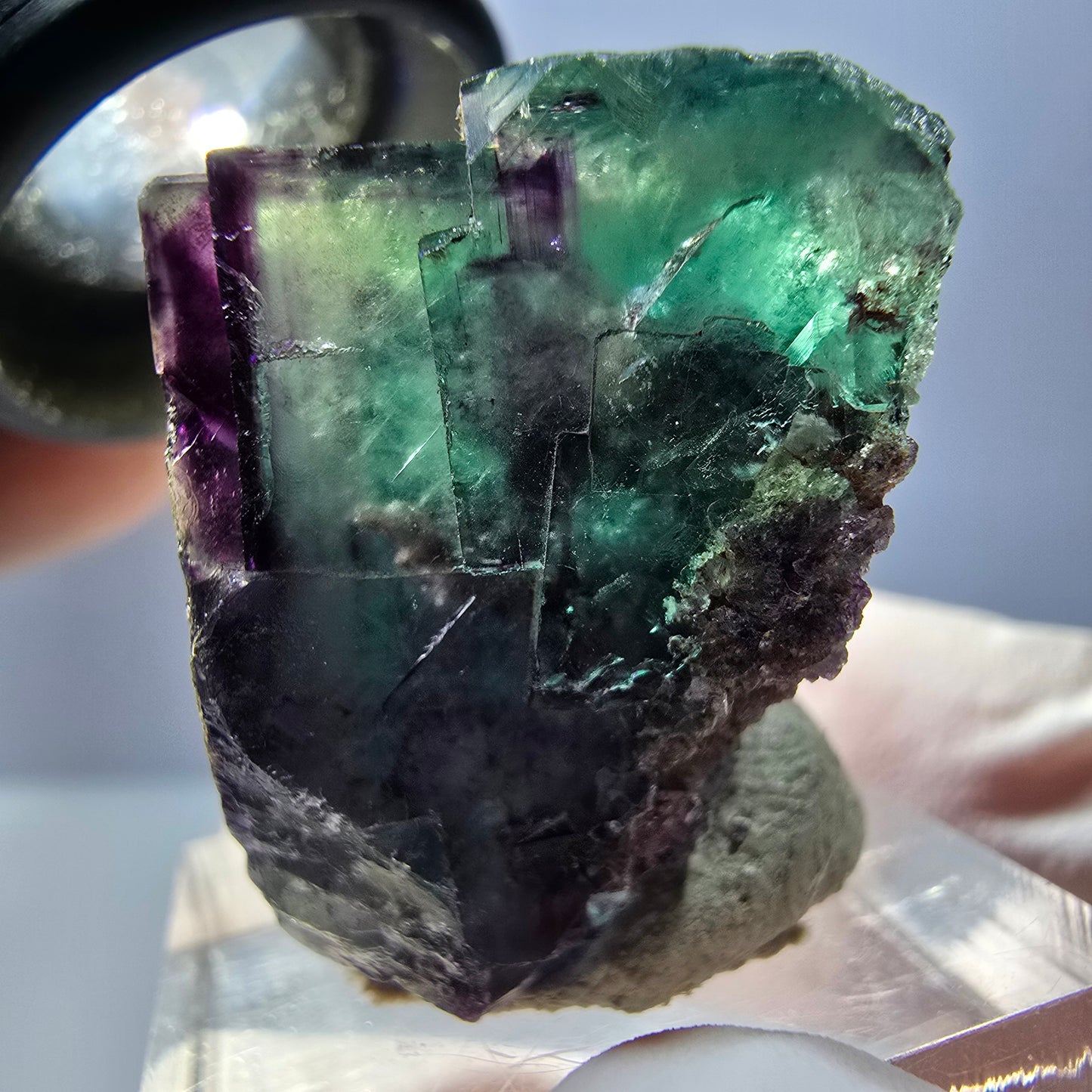 Rare spécimen de cube de fluorite fantôme, vert-violet, Okorusu, Namibie, 26 x 24 x 22 mm