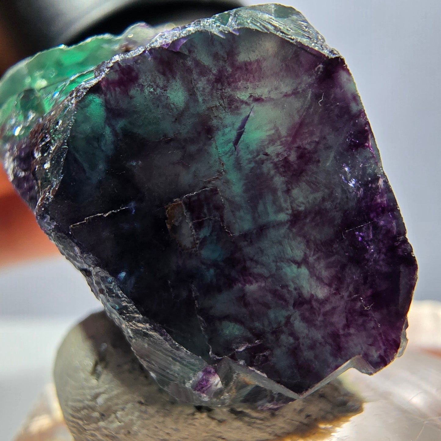Rare spécimen de cube de fluorite fantôme, vert-violet, Okorusu, Namibie, 26 x 24 x 22 mm