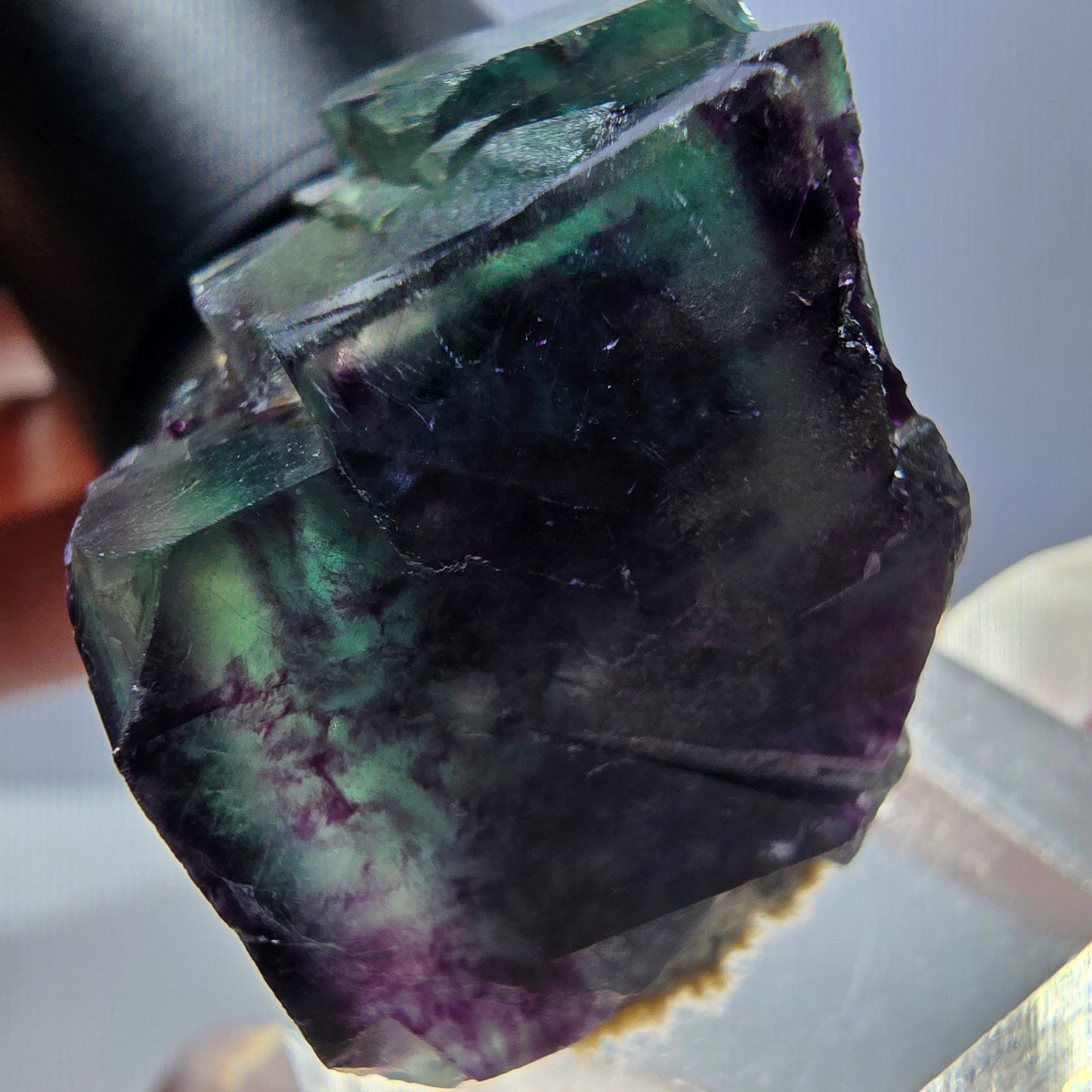 Rare spécimen de cube de fluorite fantôme, vert-violet, Okorusu, Namibie, 26 x 24 x 22 mm