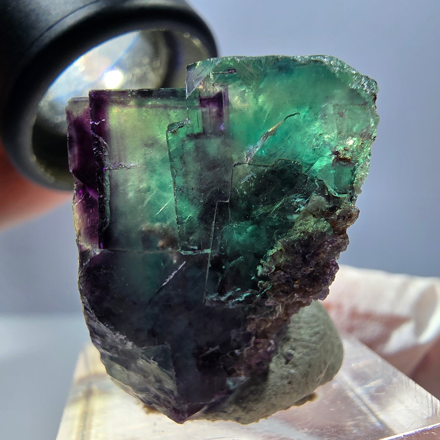 Rare spécimen de cube de fluorite fantôme, vert-violet, Okorusu, Namibie, 26 x 24 x 22 mm