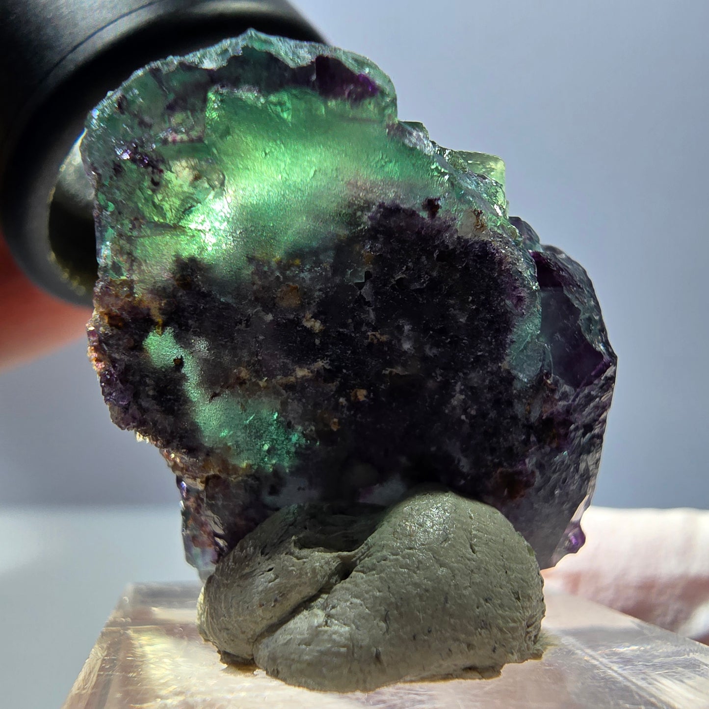 Rare spécimen de cube de fluorite fantôme, vert-violet, Okorusu, Namibie, 26 x 24 x 22 mm