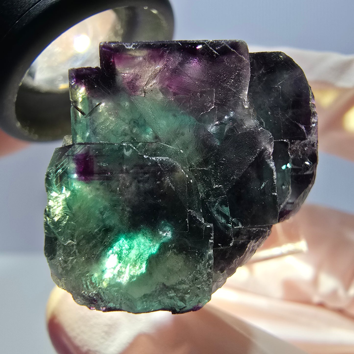 Rare spécimen de cube de fluorite fantôme, vert-violet, Okorusu, Namibie, 26 x 24 x 22 mm