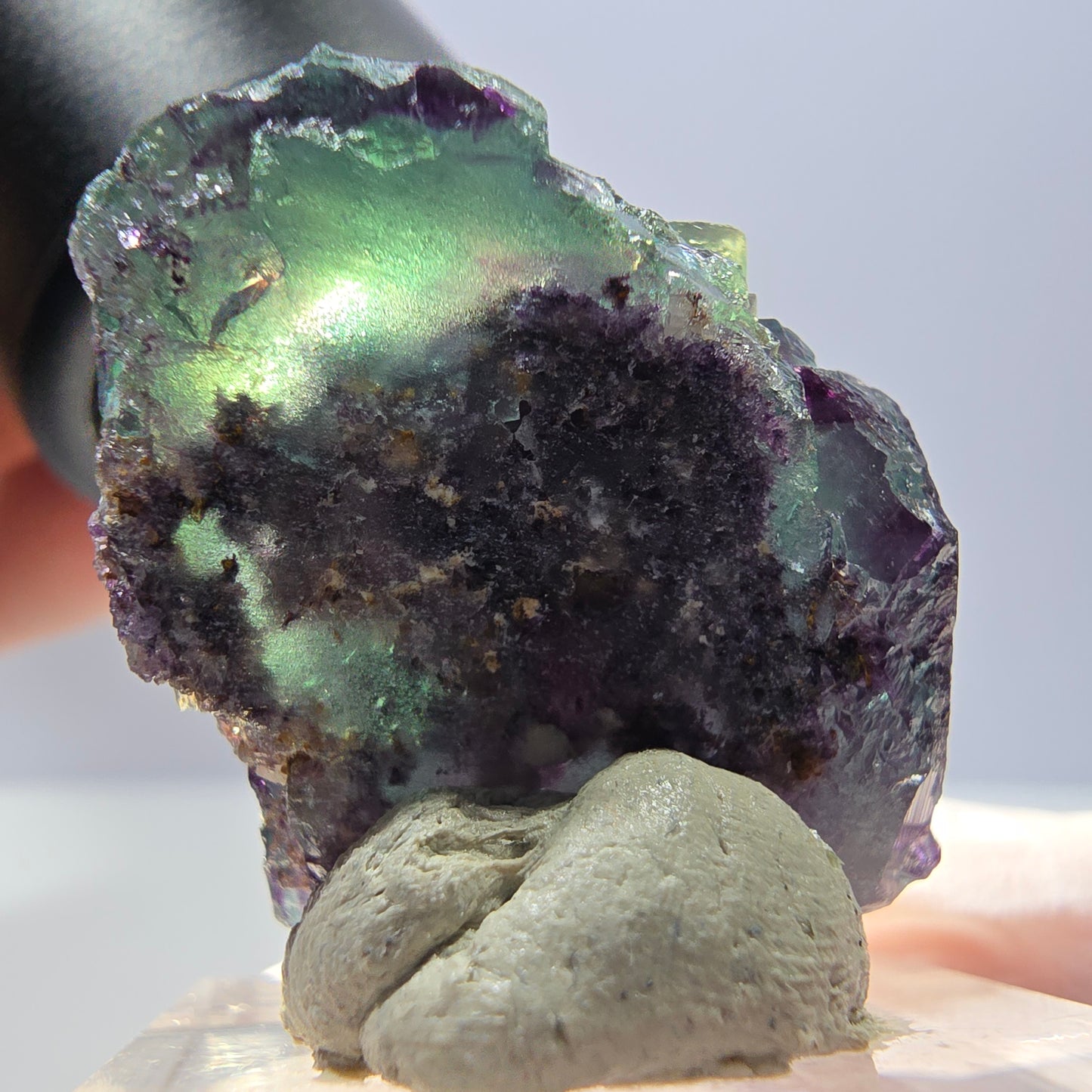 Rare spécimen de cube de fluorite fantôme, vert-violet, Okorusu, Namibie, 26 x 24 x 22 mm
