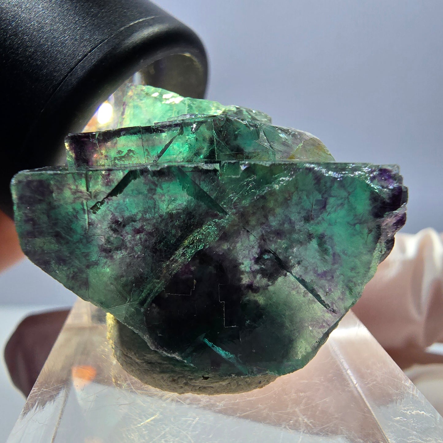 Rare spécimen de cube de fluorite fantôme, vert-violet, Okorusu, Namibie, 26 x 25 x 16 mm