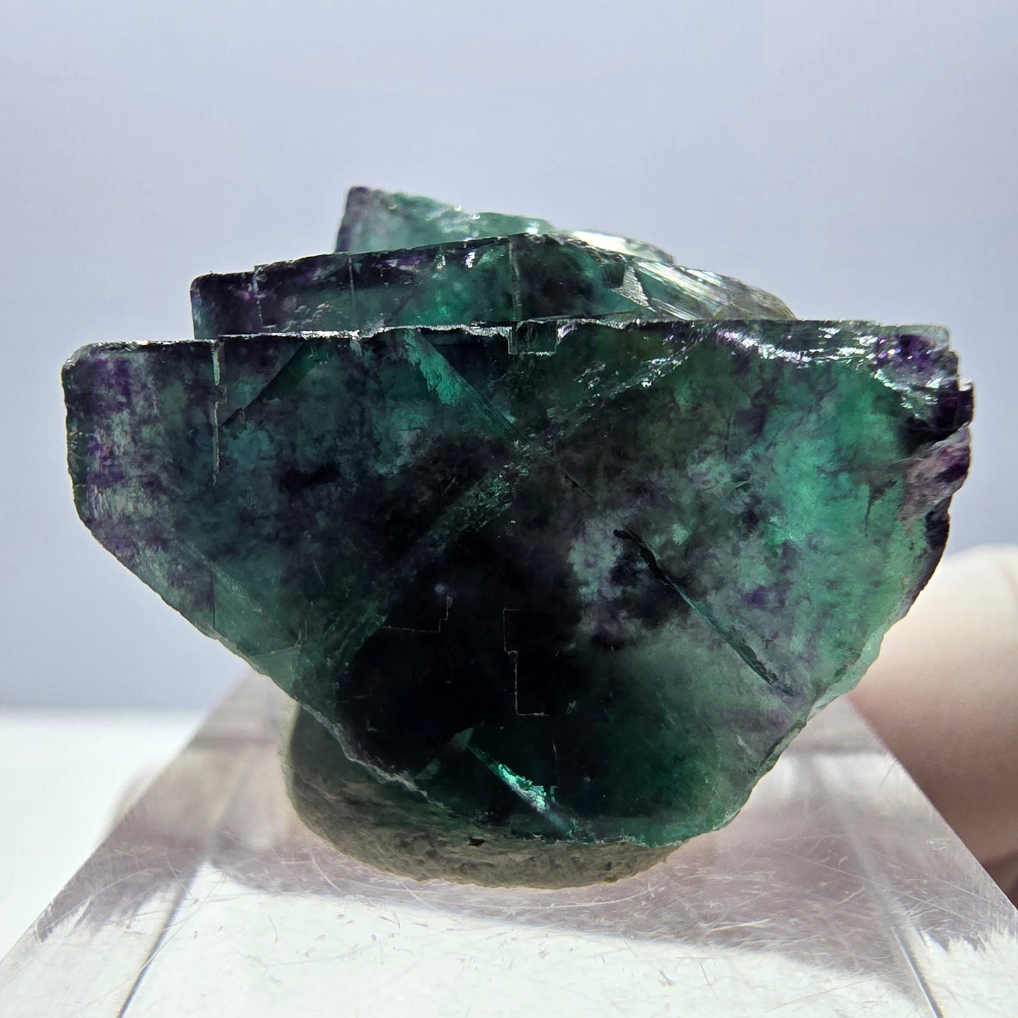 Rare spécimen de cube de fluorite fantôme, vert-violet, Okorusu, Namibie, 26 x 25 x 16 mm