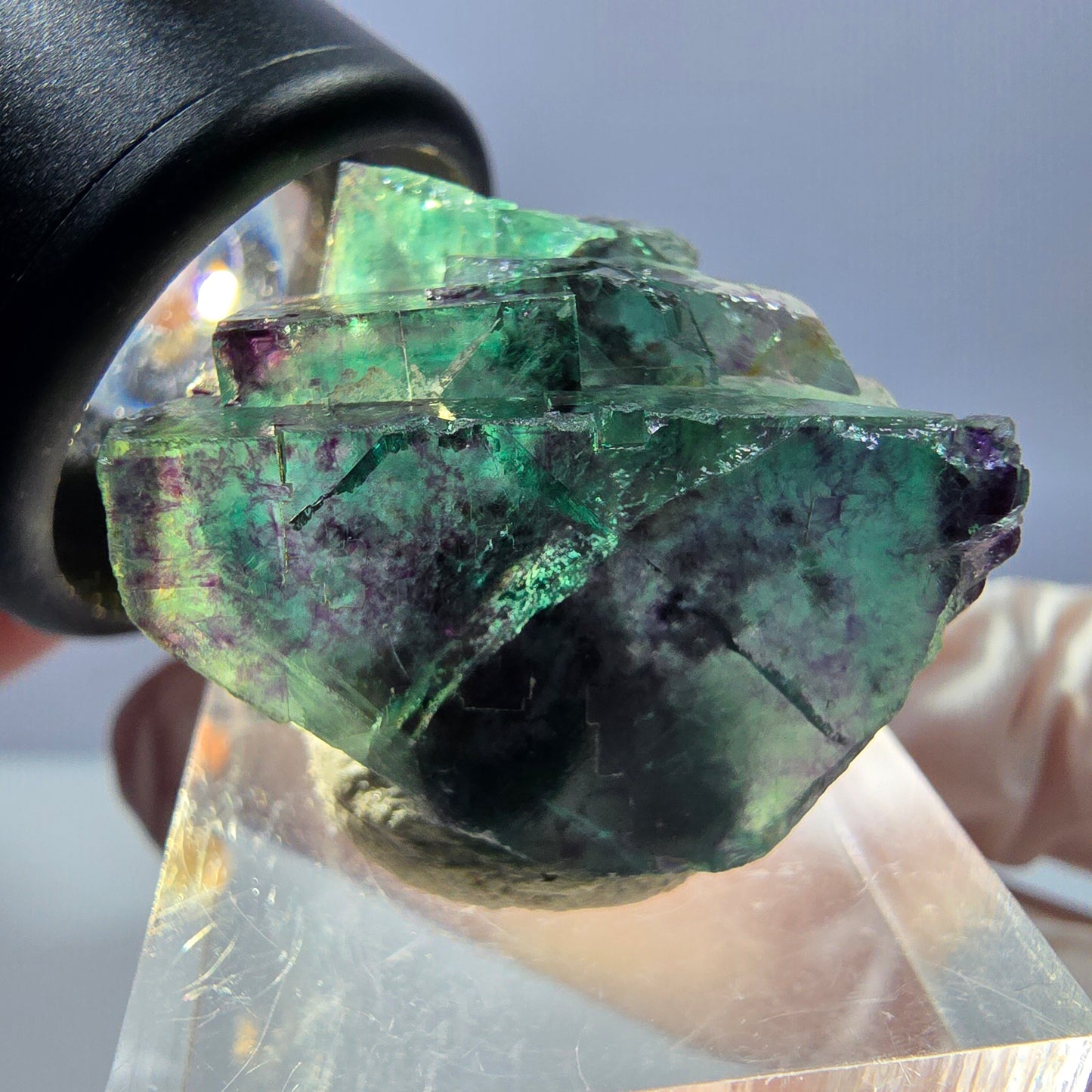 Rare spécimen de cube de fluorite fantôme, vert-violet, Okorusu, Namibie, 26 x 25 x 16 mm