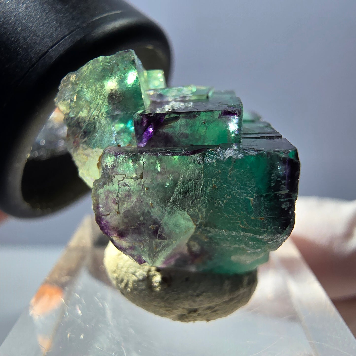 Rare spécimen de cube de fluorite fantôme, vert-violet, Okorusu, Namibie, 26 x 25 x 16 mm