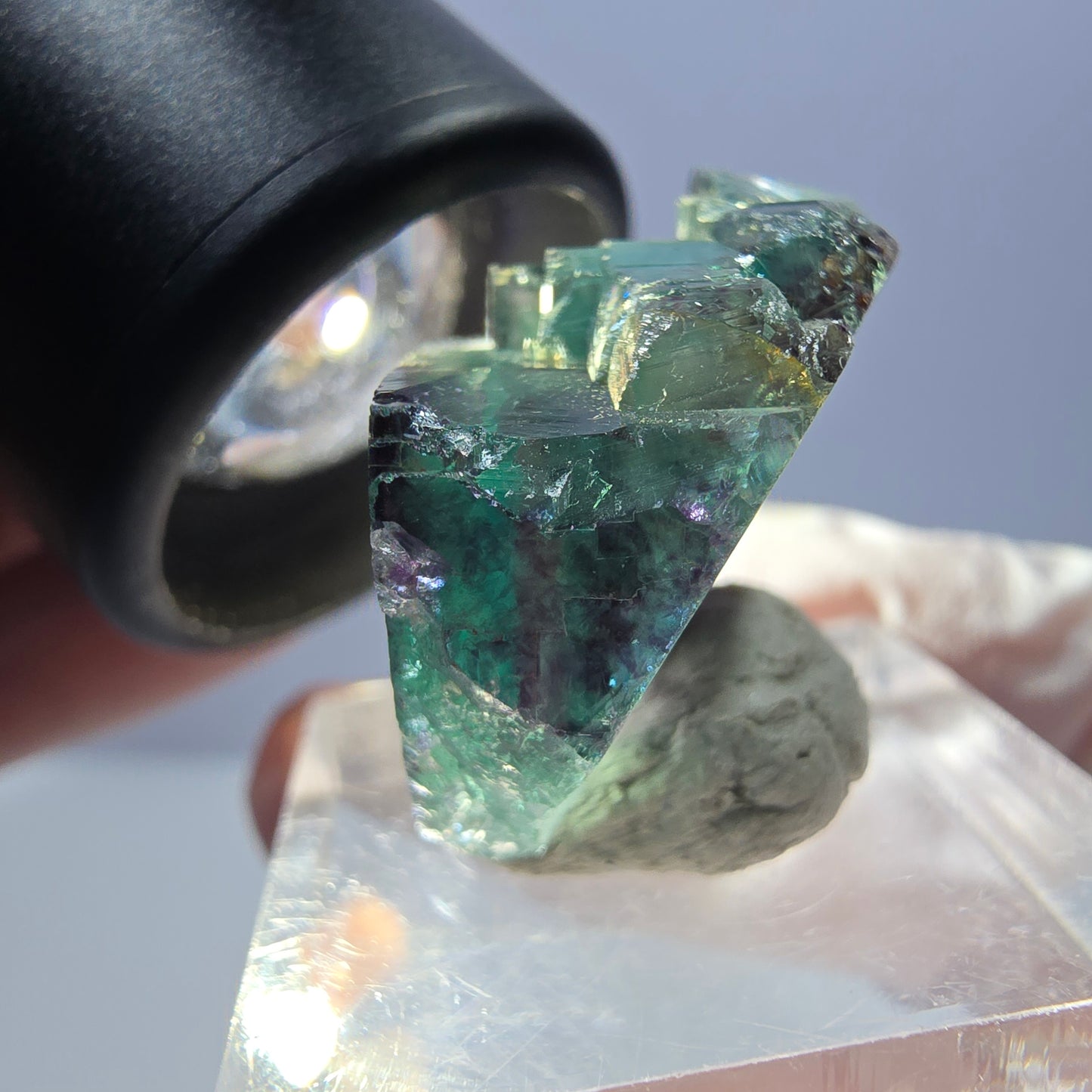 Rare spécimen de cube de fluorite fantôme, vert-violet, Okorusu, Namibie, 26 x 25 x 16 mm