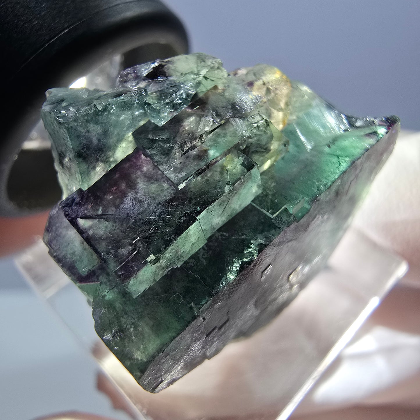 Rare spécimen de cube de fluorite fantôme, vert-violet, Okorusu, Namibie, 26 x 25 x 16 mm