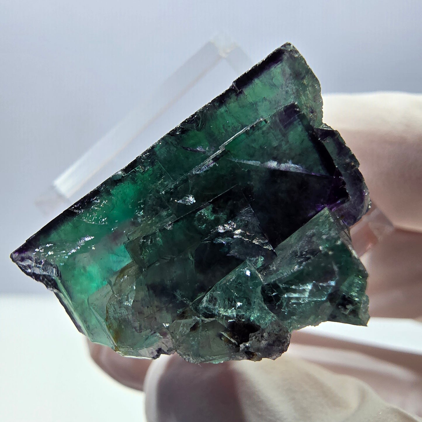Rare spécimen de cube de fluorite fantôme, vert-violet, Okorusu, Namibie, 26 x 25 x 16 mm