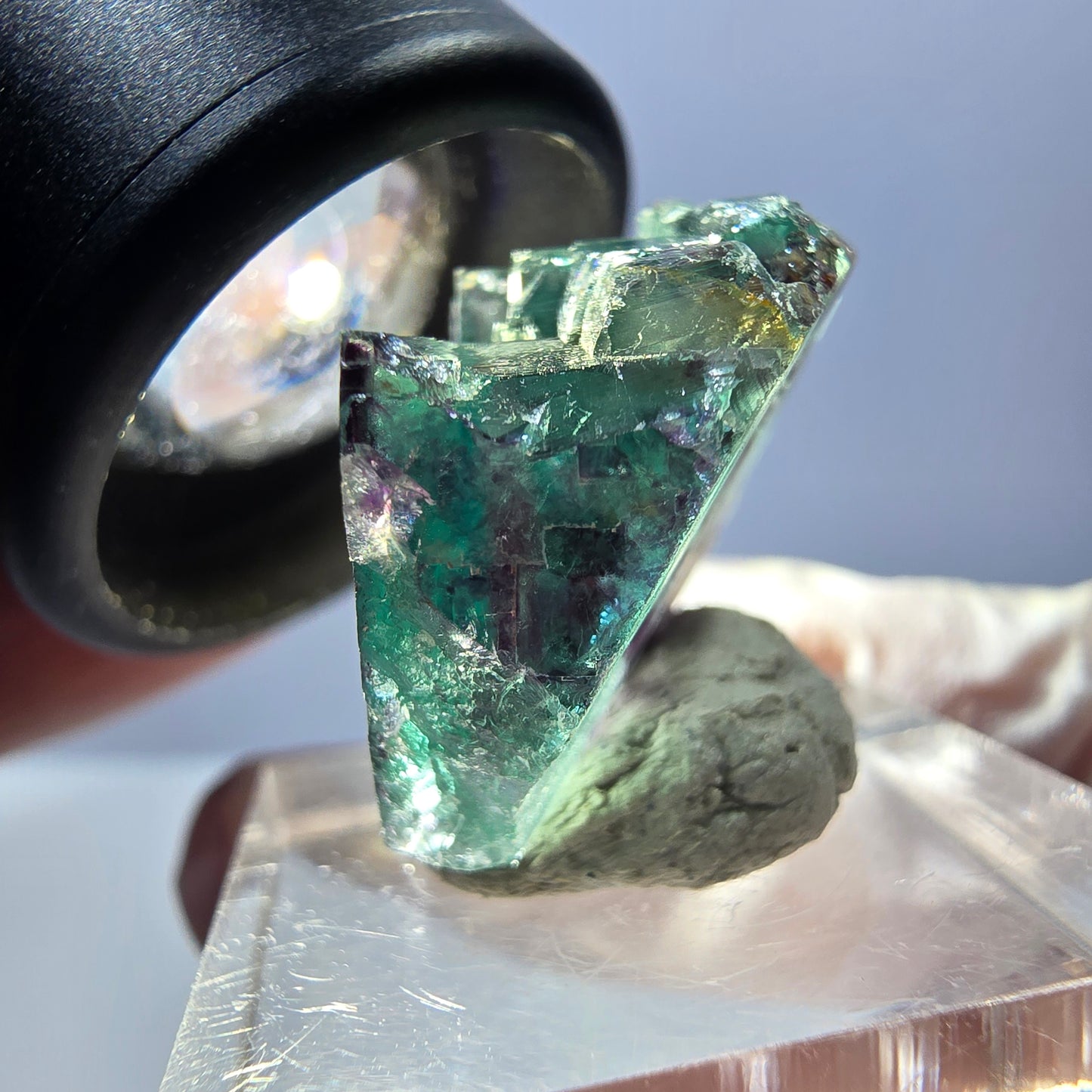 Rare spécimen de cube de fluorite fantôme, vert-violet, Okorusu, Namibie, 26 x 25 x 16 mm