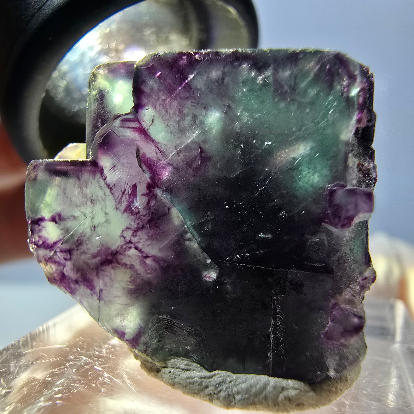 Rare spécimen de cube de fluorite fantôme, vert-violet, Okorusu, Namibie, 27 x 22 x 20 mm