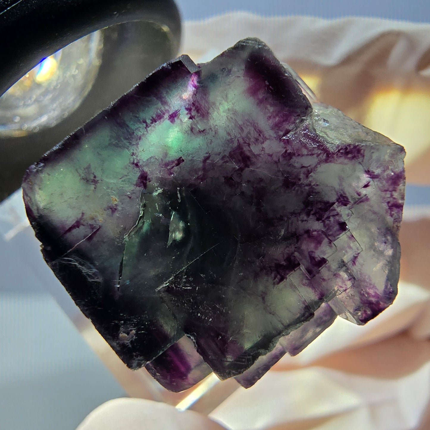 Rare spécimen de cube de fluorite fantôme, vert-violet, Okorusu, Namibie, 27 x 22 x 20 mm