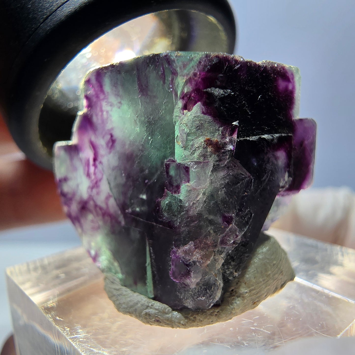 Rare spécimen de cube de fluorite fantôme, vert-violet, Okorusu, Namibie, 27 x 22 x 20 mm