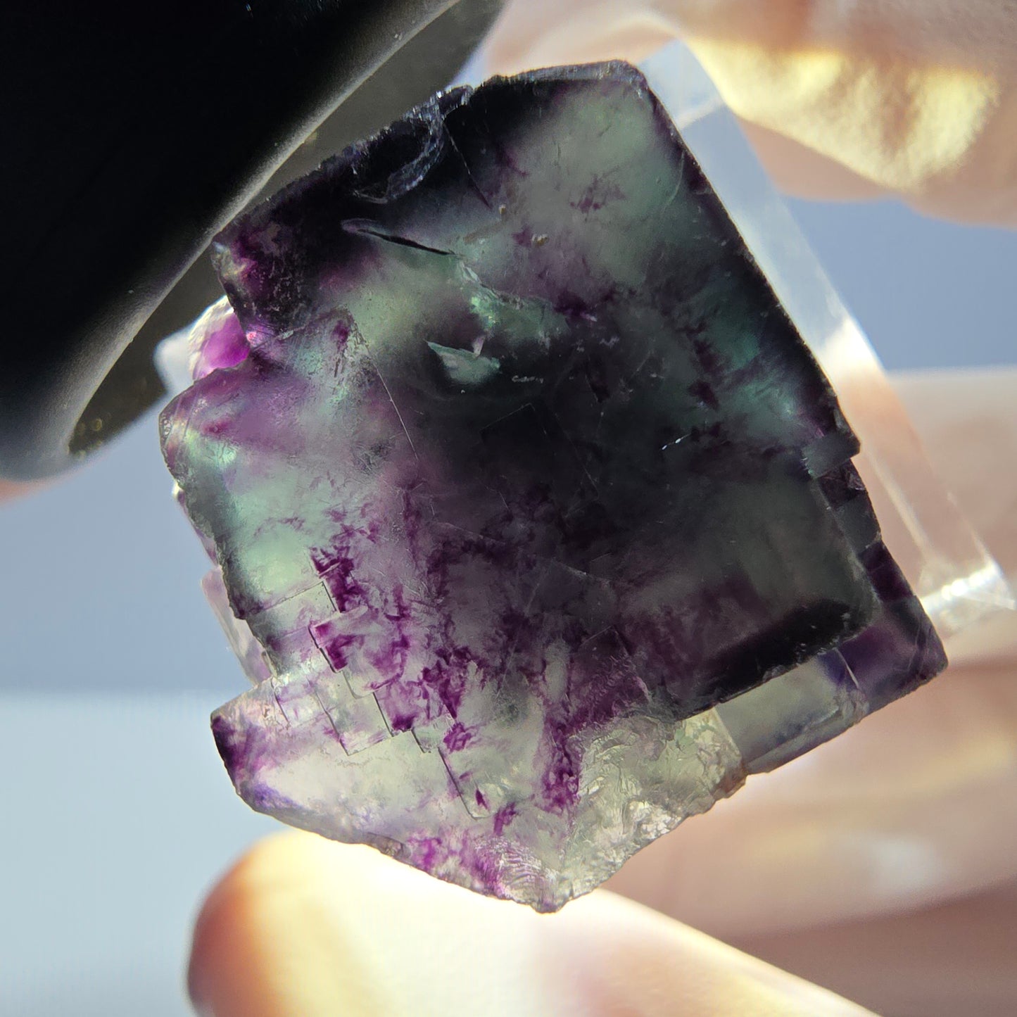 Rare spécimen de cube de fluorite fantôme, vert-violet, Okorusu, Namibie, 27 x 22 x 20 mm