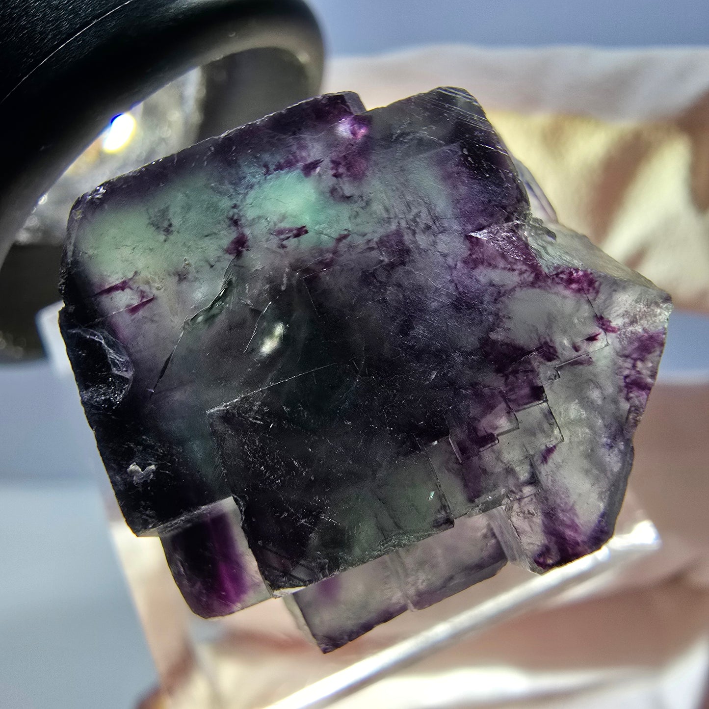 Rare spécimen de cube de fluorite fantôme, vert-violet, Okorusu, Namibie, 27 x 22 x 20 mm