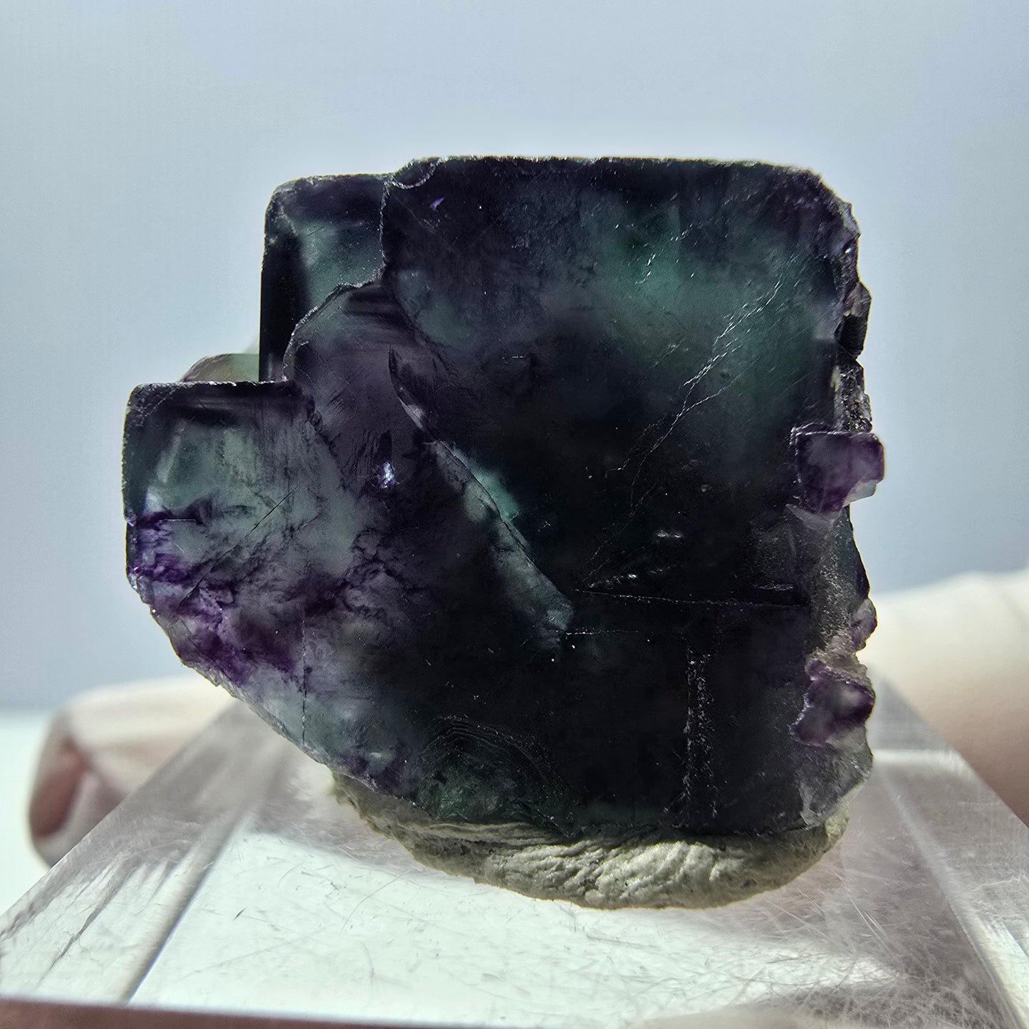 Rare spécimen de cube de fluorite fantôme, vert-violet, Okorusu, Namibie, 27 x 22 x 20 mm