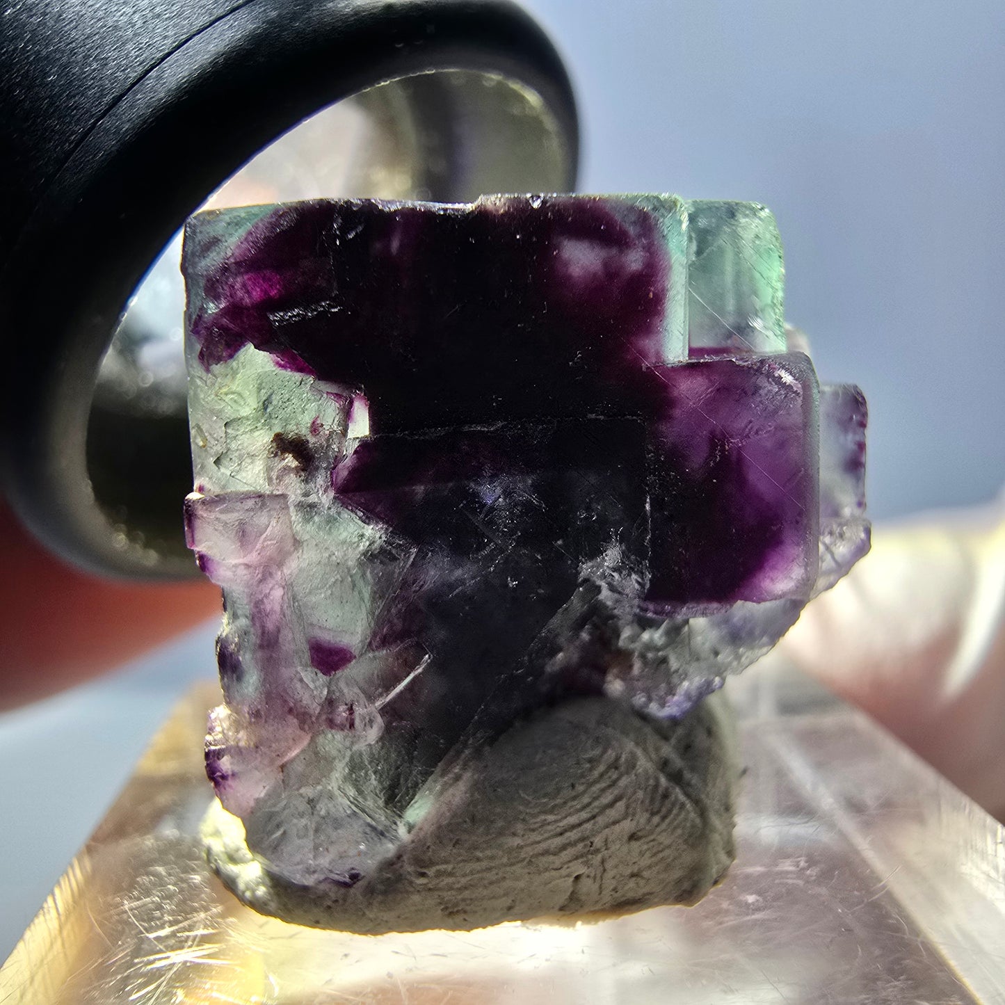 Rare spécimen de cube de fluorite fantôme, vert-violet, Okorusu, Namibie, 27 x 22 x 20 mm