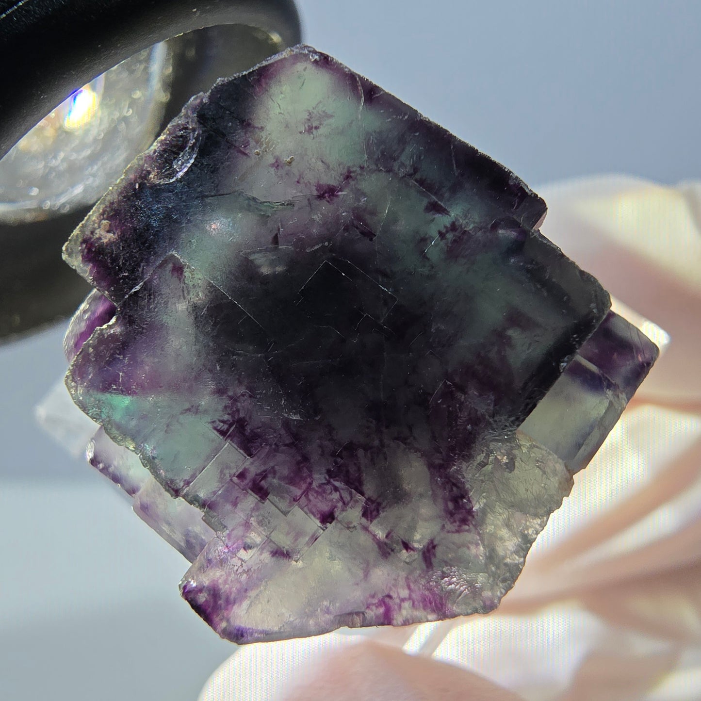 Rare spécimen de cube de fluorite fantôme, vert-violet, Okorusu, Namibie, 27 x 22 x 20 mm