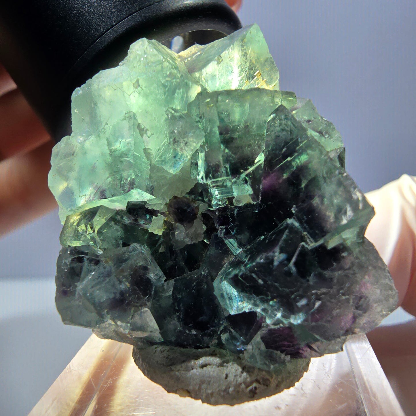 Rare spécimen de cube de fluorite fantôme, vert-violet, Okorusu, Namibie, 35 x 32 x 16 mm