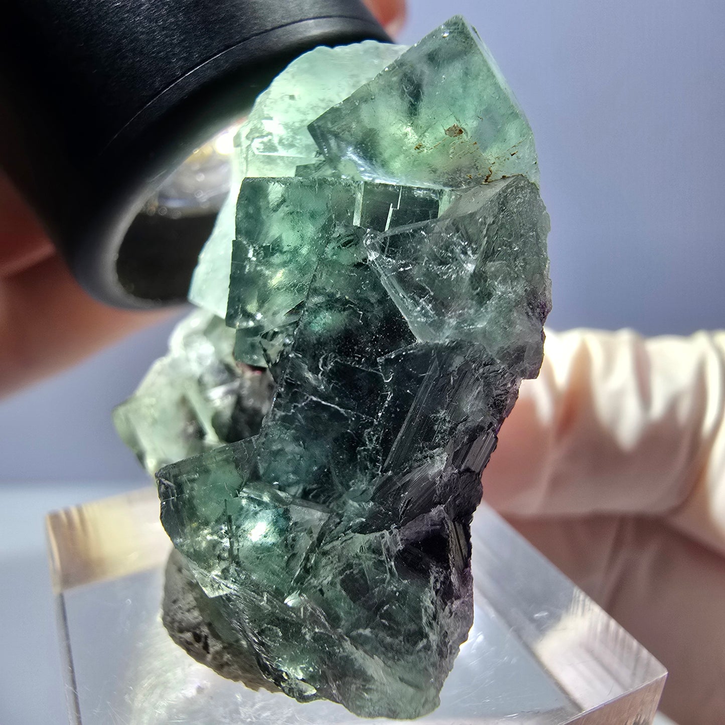 Rare spécimen de cube de fluorite fantôme, vert-violet, Okorusu, Namibie, 35 x 32 x 16 mm