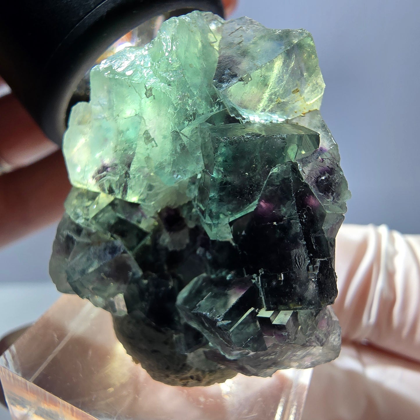 Rare spécimen de cube de fluorite fantôme, vert-violet, Okorusu, Namibie, 35 x 32 x 16 mm
