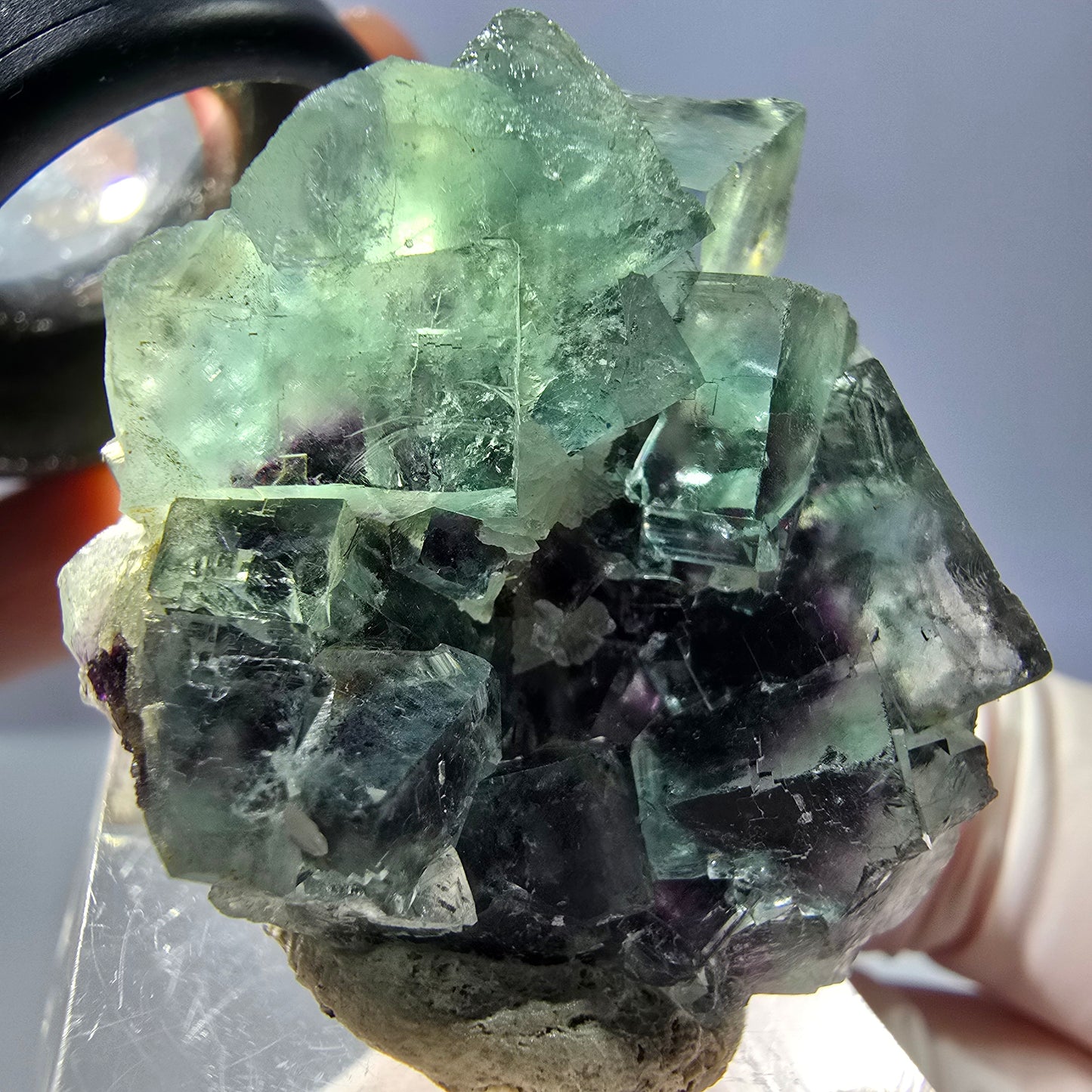Rare spécimen de cube de fluorite fantôme, vert-violet, Okorusu, Namibie, 35 x 32 x 16 mm