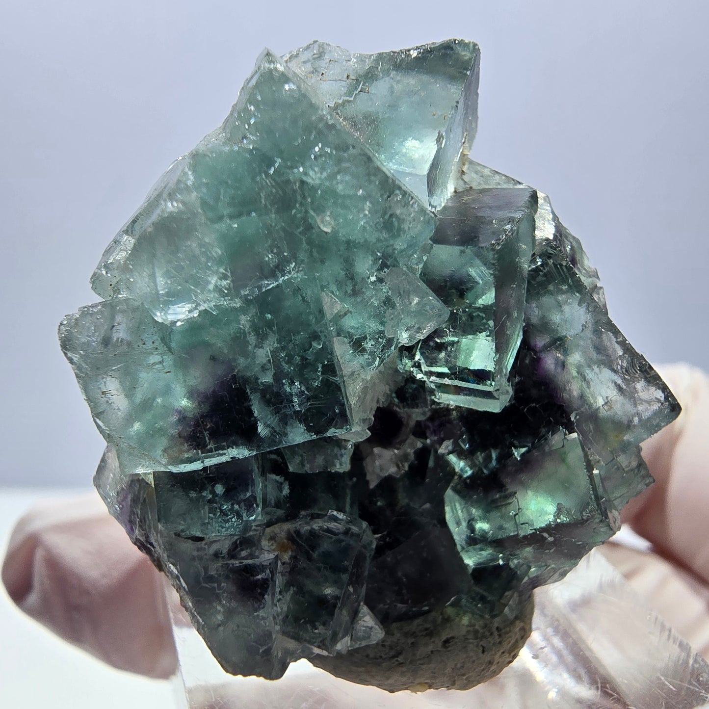 Rare spécimen de cube de fluorite fantôme, vert-violet, Okorusu, Namibie, 35 x 32 x 16 mm