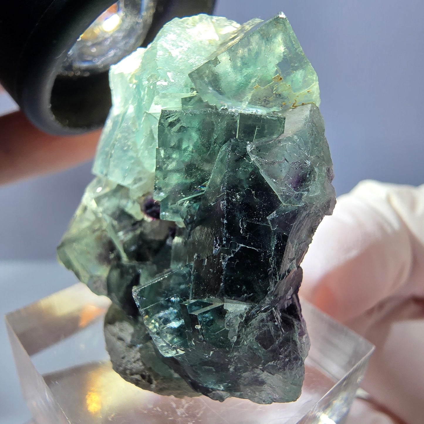 Rare spécimen de cube de fluorite fantôme, vert-violet, Okorusu, Namibie, 35 x 32 x 16 mm